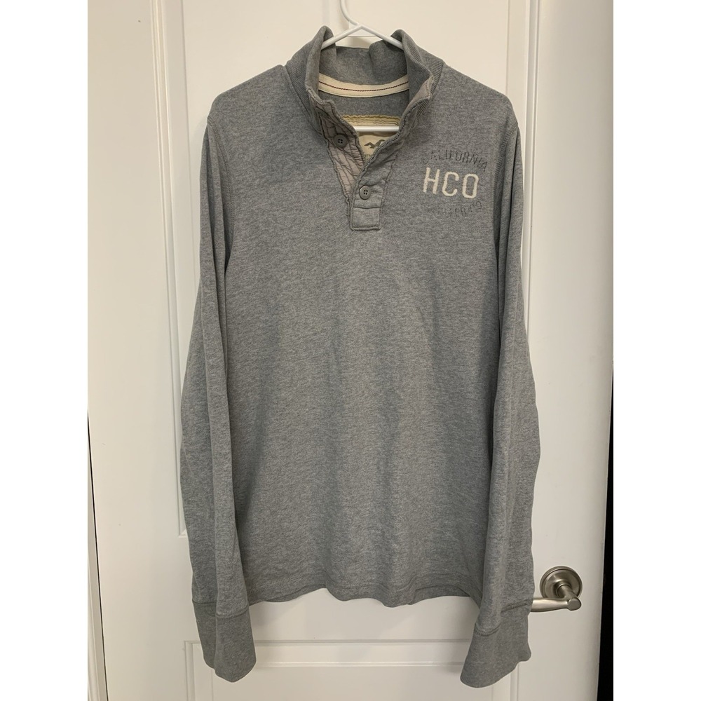 Y2K Hollister Henley Sweater Mens L Grey Logo Vintage Mall Goth‎ 2000s Prep